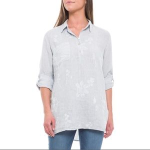 Aspen Silver Floral Embroidered Tunic Shirt -Linen